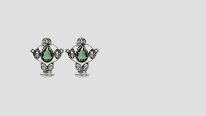 Heritage Green Teardrop Silver Earrings by Sangeeta Boochra