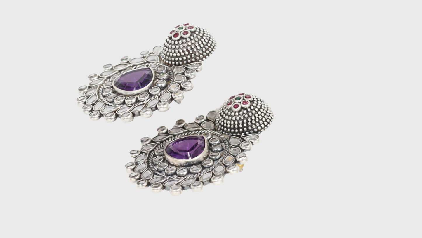 Exquisite Silver Handmade Earrings Adorned with Hydro Gems