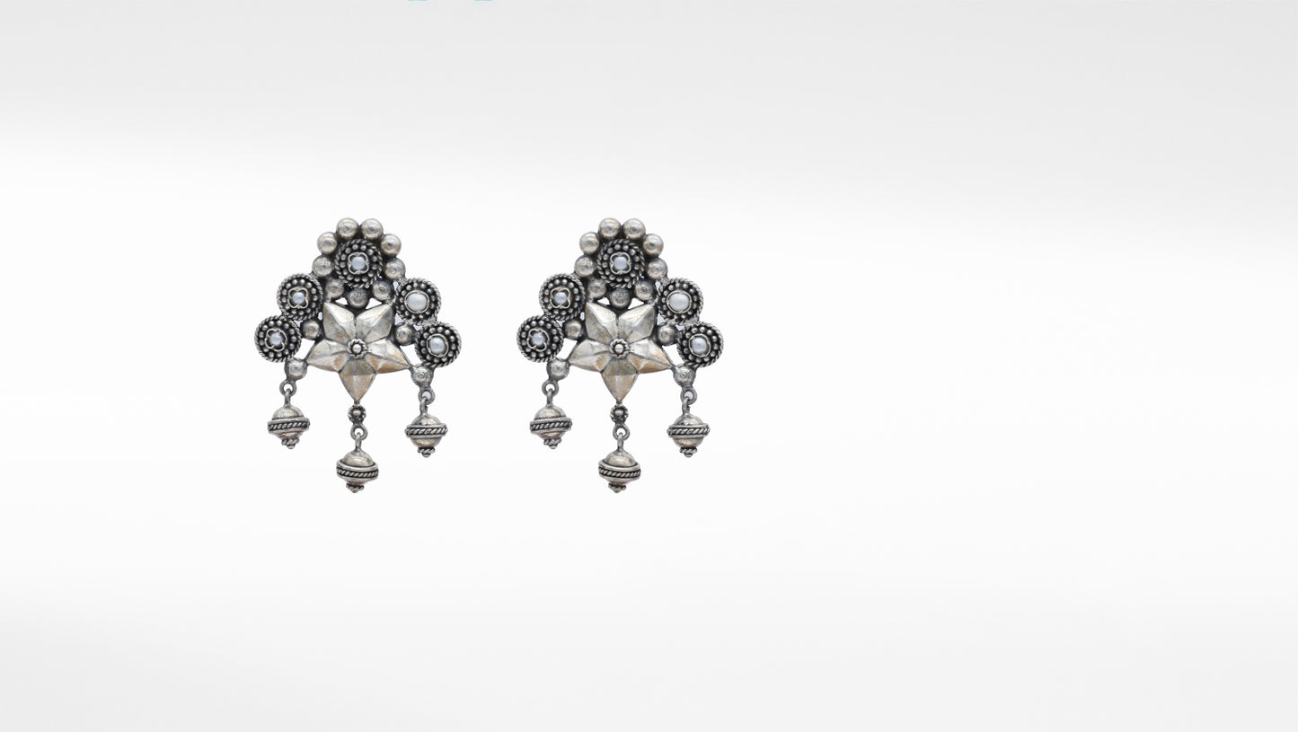 Flower Design Silver Earrings