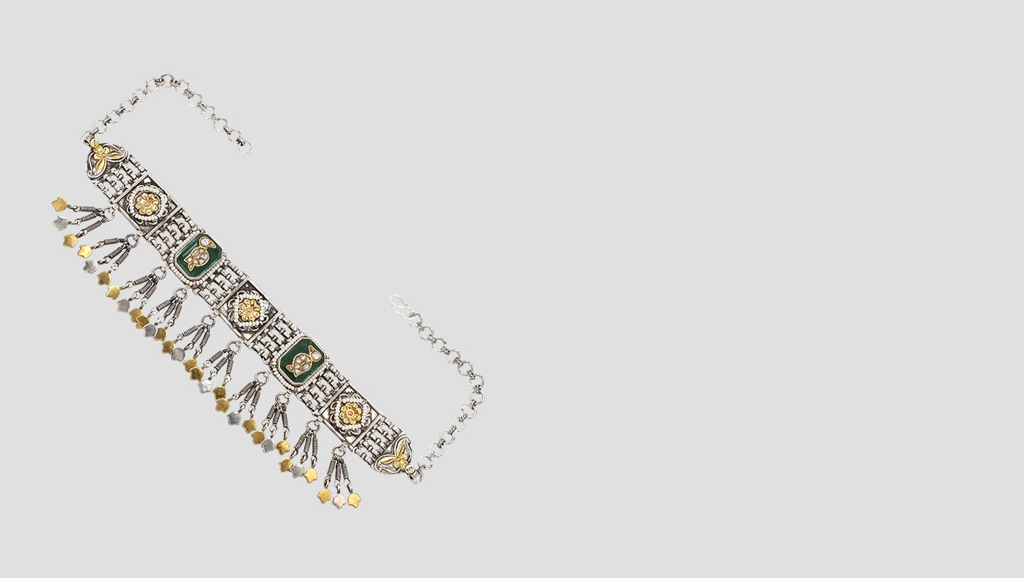 Royal Heritage: Sangeeta Boochra Silver Choker with Gold Accents