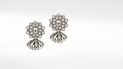 Silver Stava Studded with Kundan Earring
