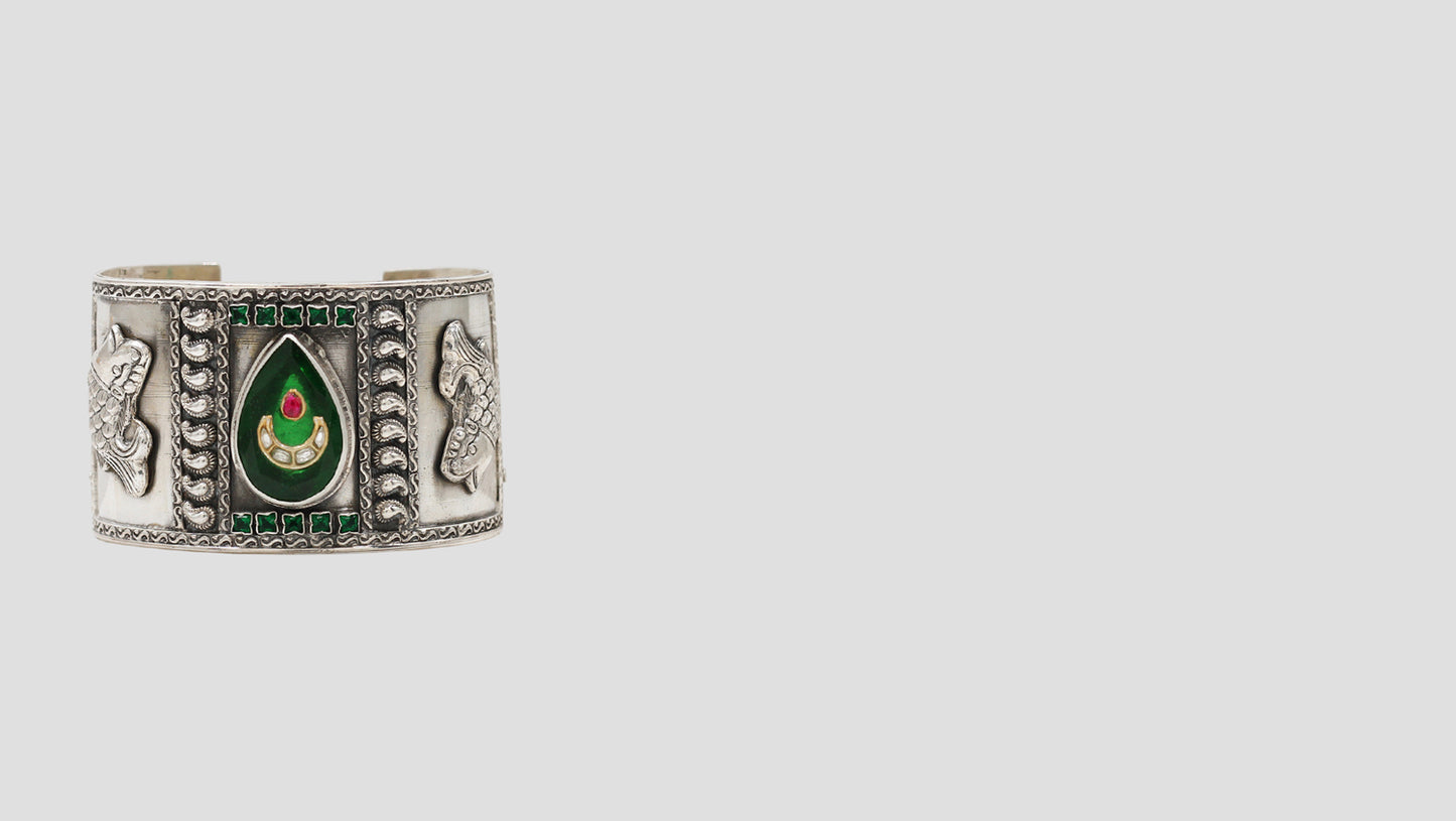 Mystic Enchantment: Handcrafted 925 Silver Cuff Bangle
