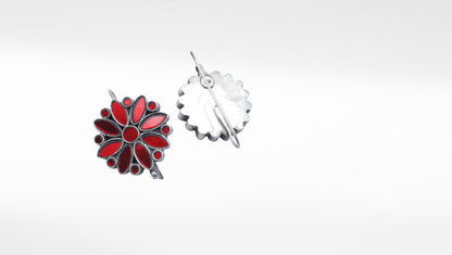 Floral Red Hydro Silver Earring