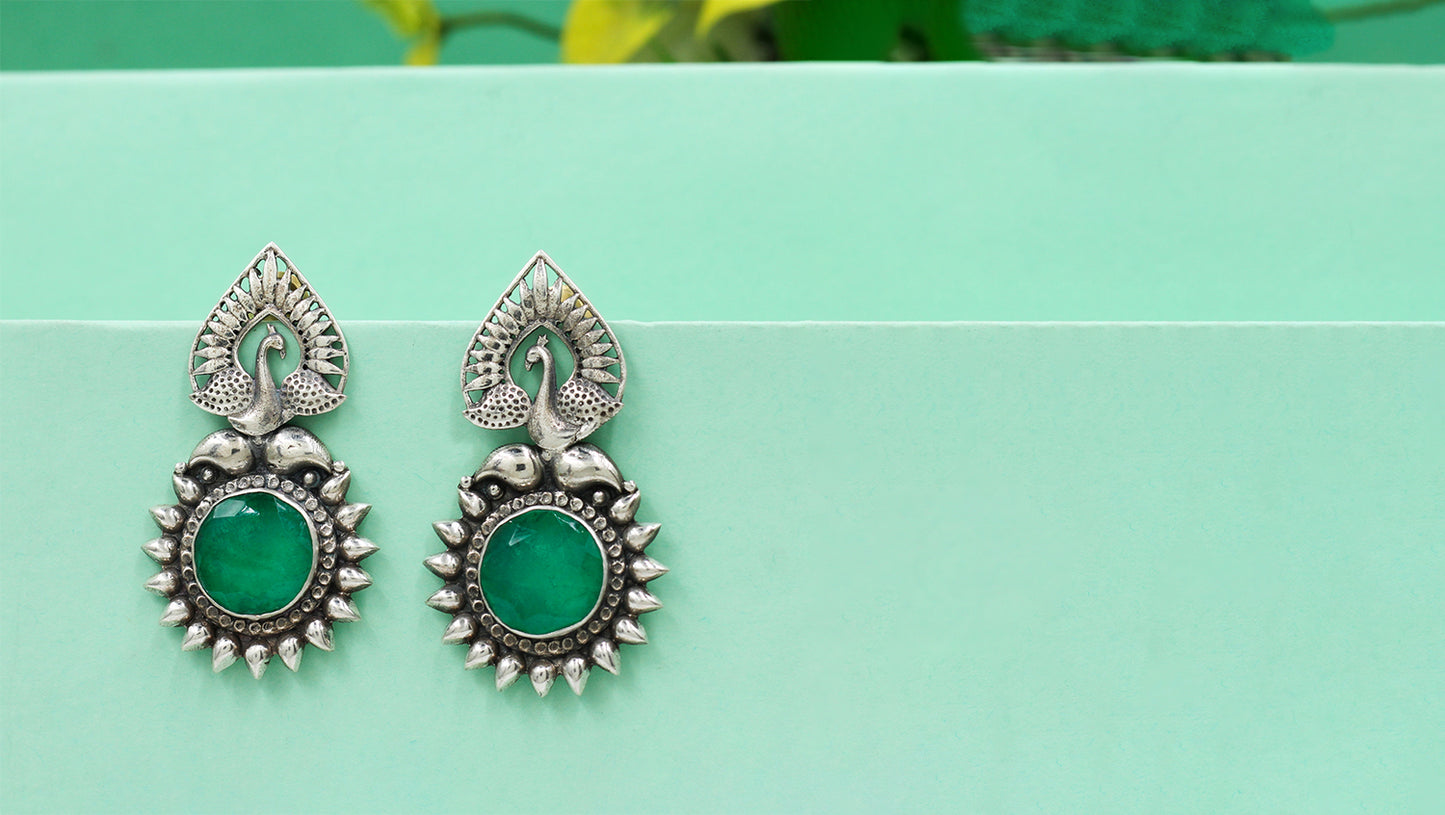 Peacock Heritage Silver Earrings by Sangeeta Boochra