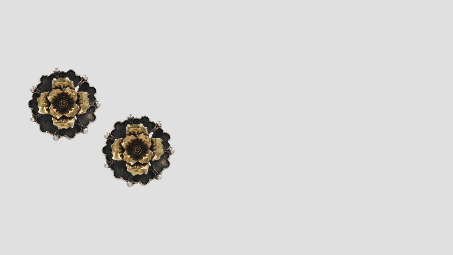 Antique Silver & Gold Floral Stud Earrings by Sangeeta Boochra