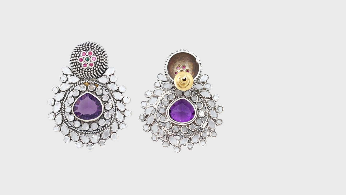 Exquisite Silver Handmade Earrings Adorned with Hydro Gems