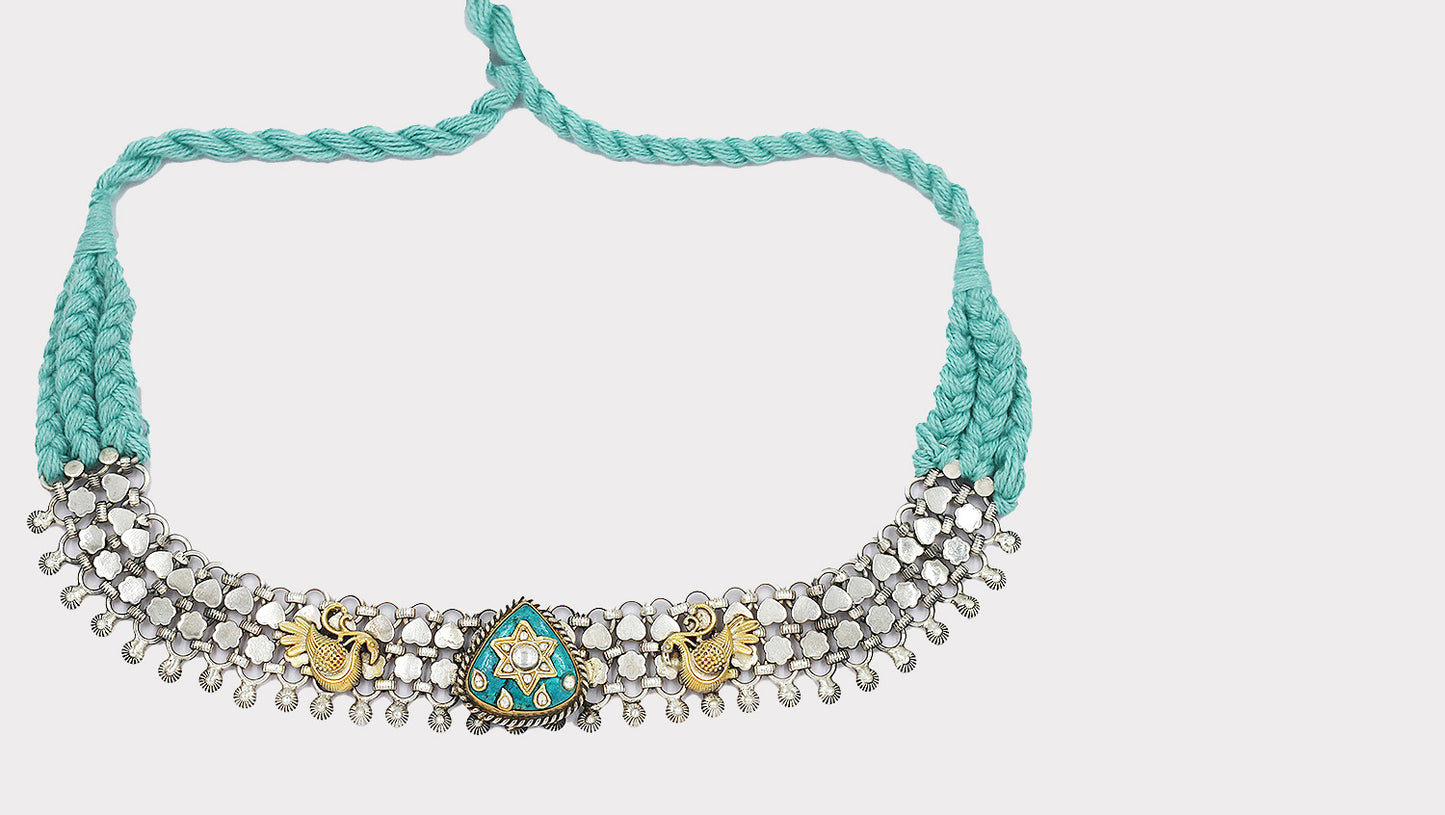 Handcrafted Silver Turquoise Studded Necklace By Sangeeta Boochra