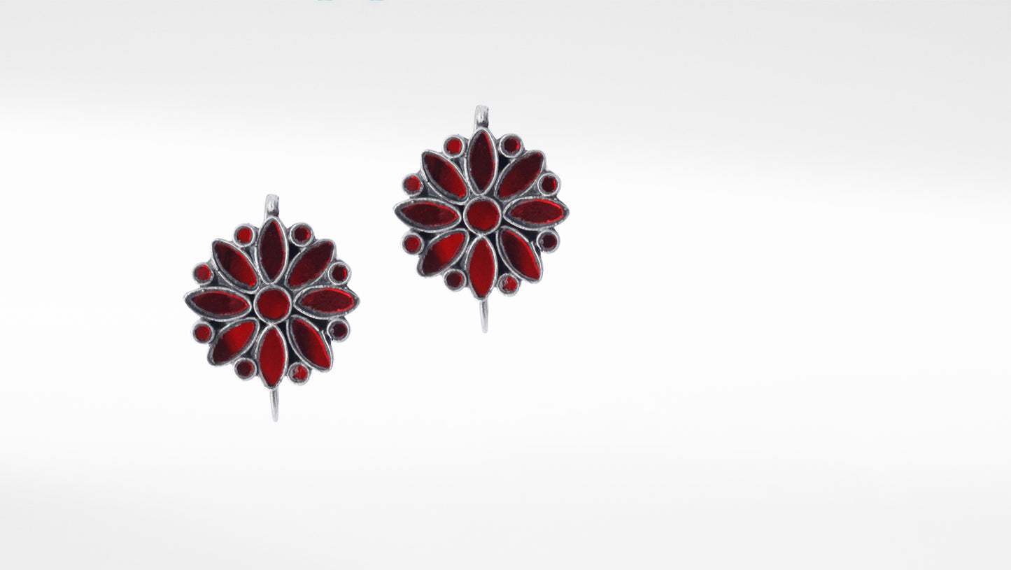 Floral Red Hydro Silver Earring