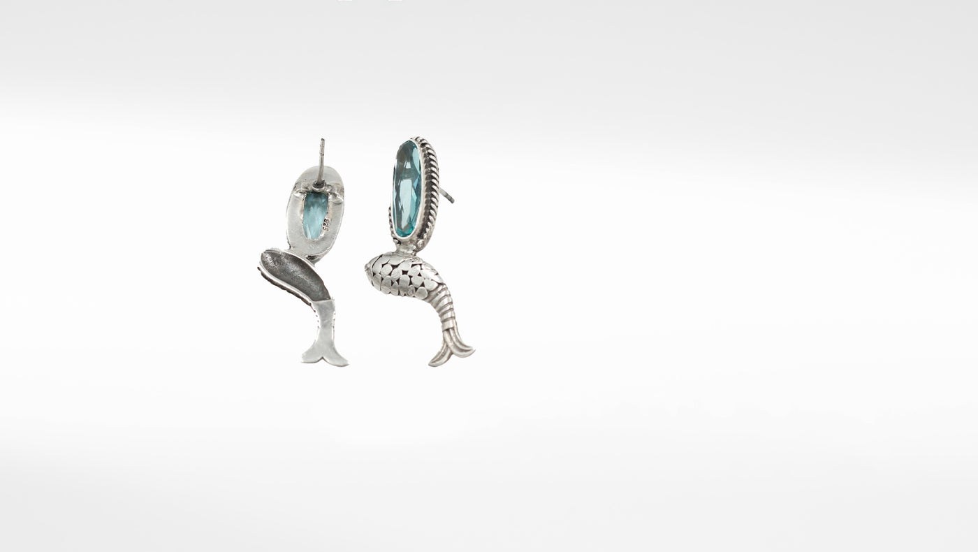Silver Fish Studded With Citrine Earring