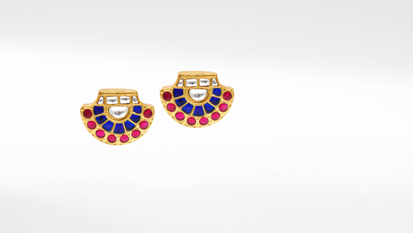 Silver Earrings featuring Kundan Setting and Gold Plating