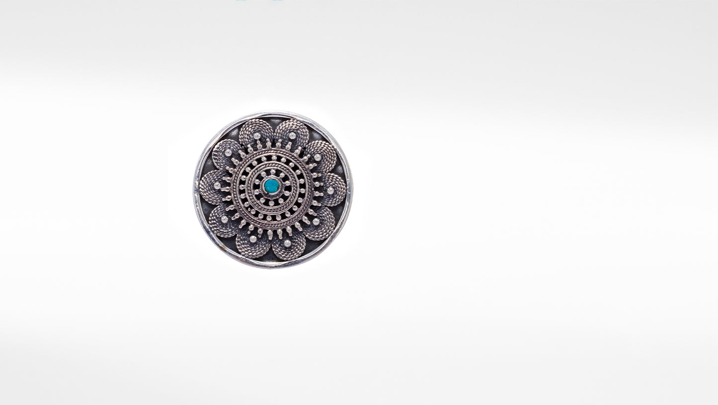 Turquoise Studded Round Silver Ring