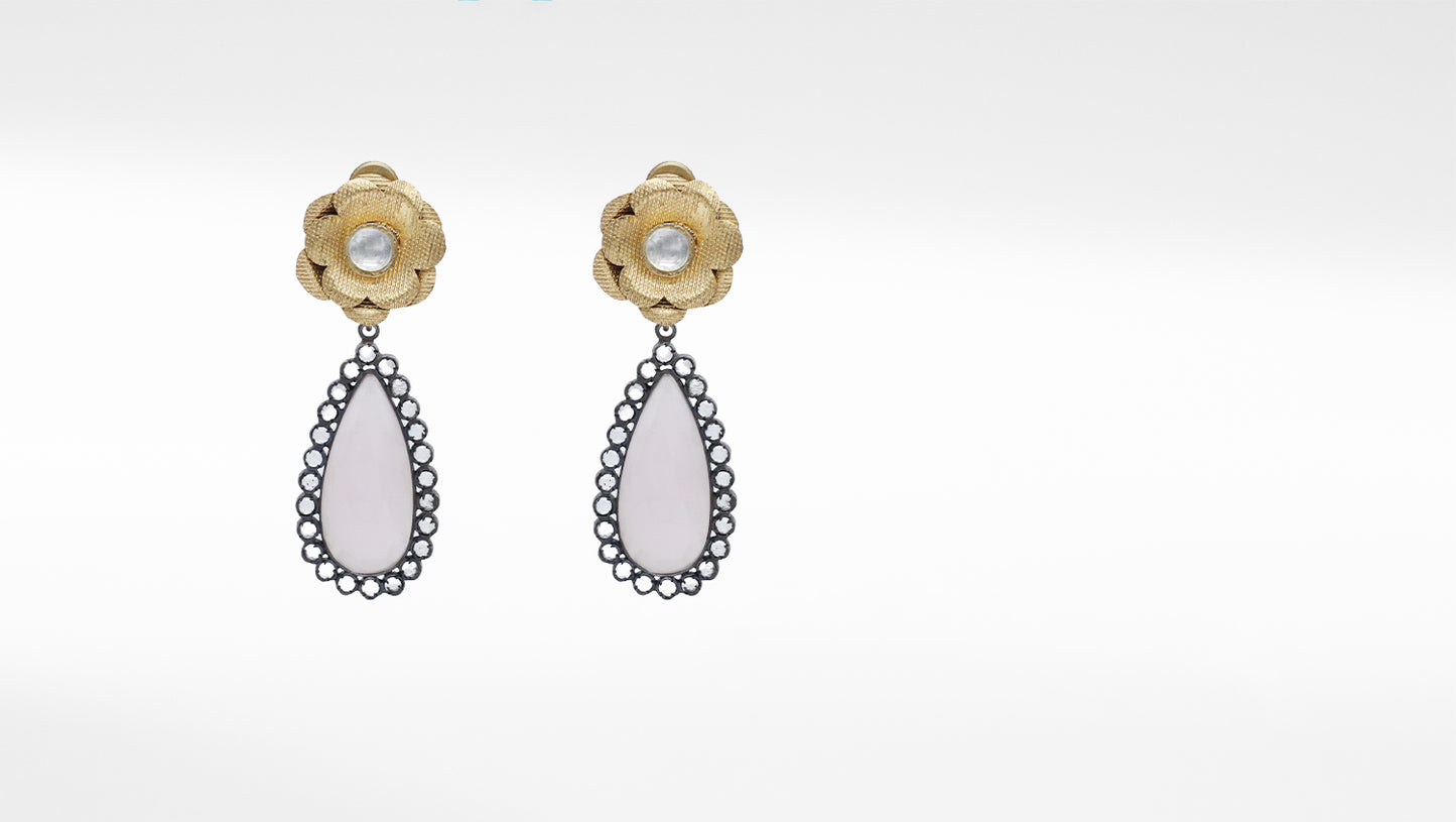 Silver Earring With Rose Quartz Gemstone