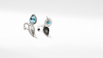 Silver Mayura Handcrafted Studded With Citrine Earing