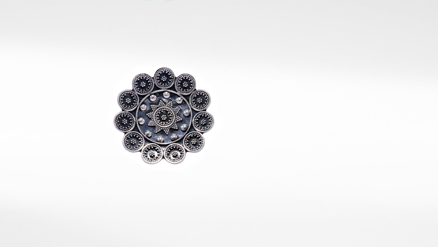 Floral Intricate Oxidized Silver Ring