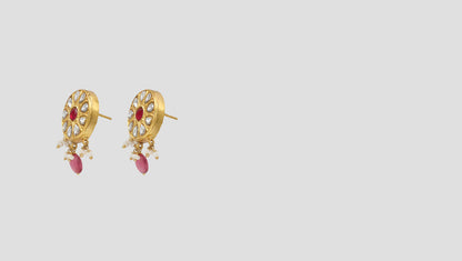 "Opulent Charm: Sangeeta Boochra Kundan Gold-Plated Earrings "