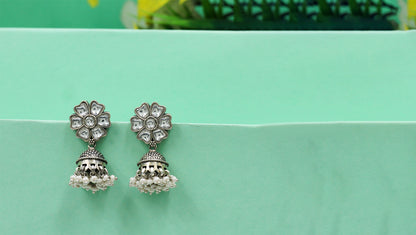 Sangeeta Boochra Handcrafted Floral Silver Jhumka Earrings