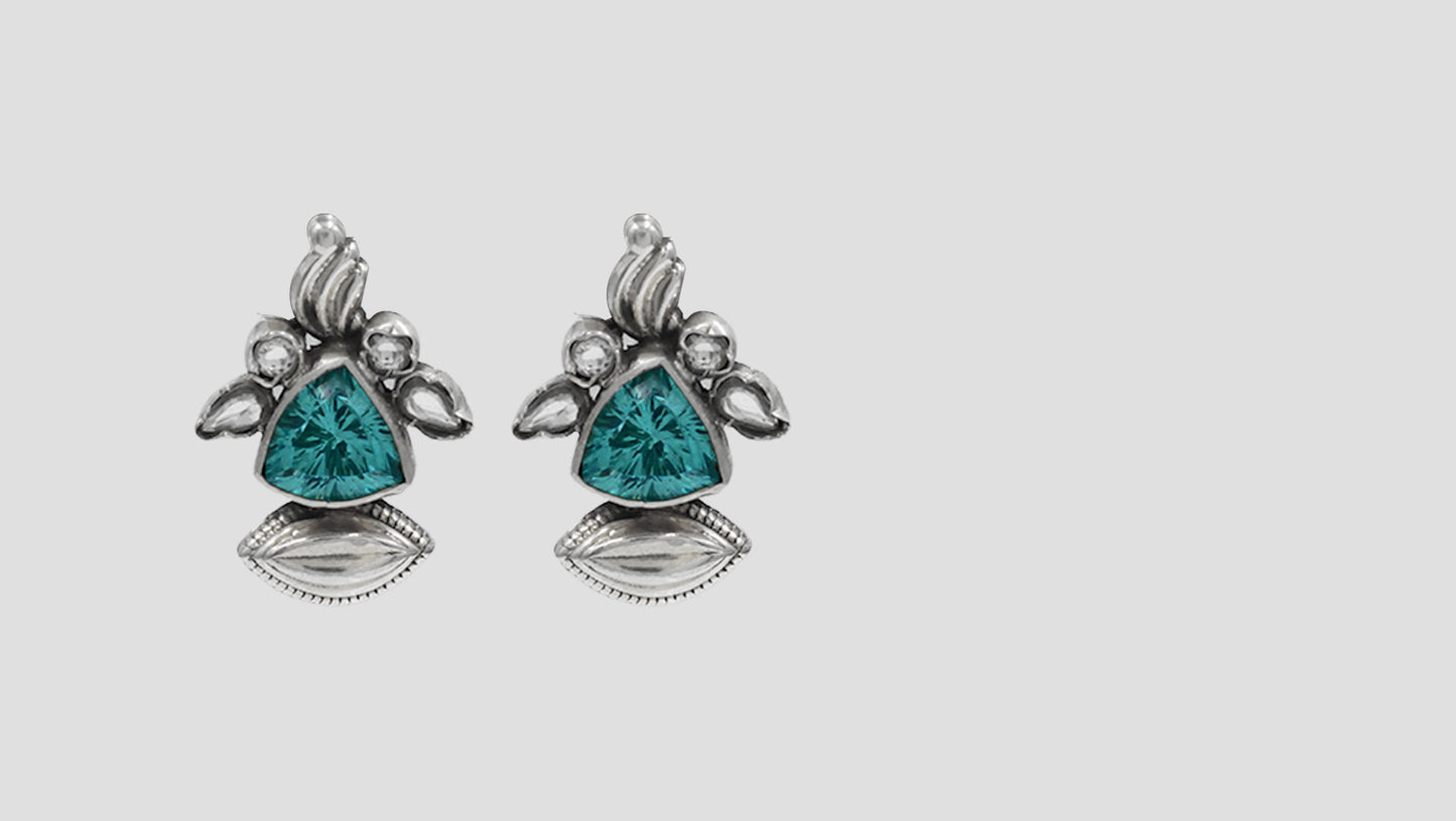 Aqua Bloom Silver Earrings by Sangeeta Boochra