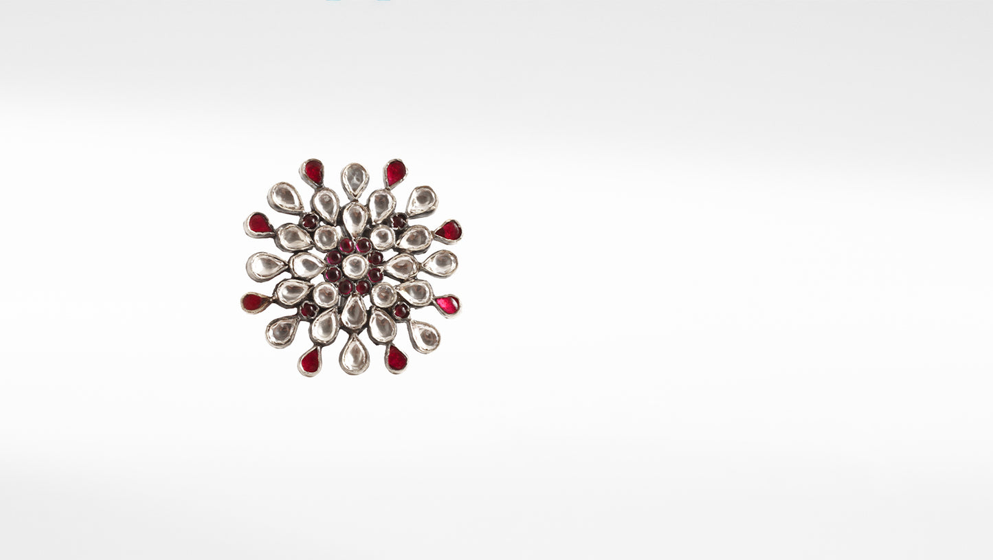 Sangeeta Boochra Red Silver Tone Handmade Ring