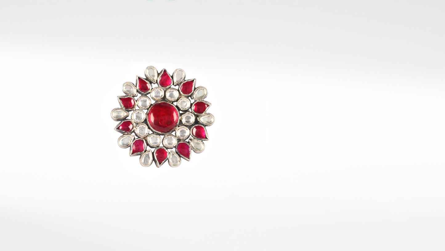 Sangeeta Boochra Red Silver Tone Handmade Ring