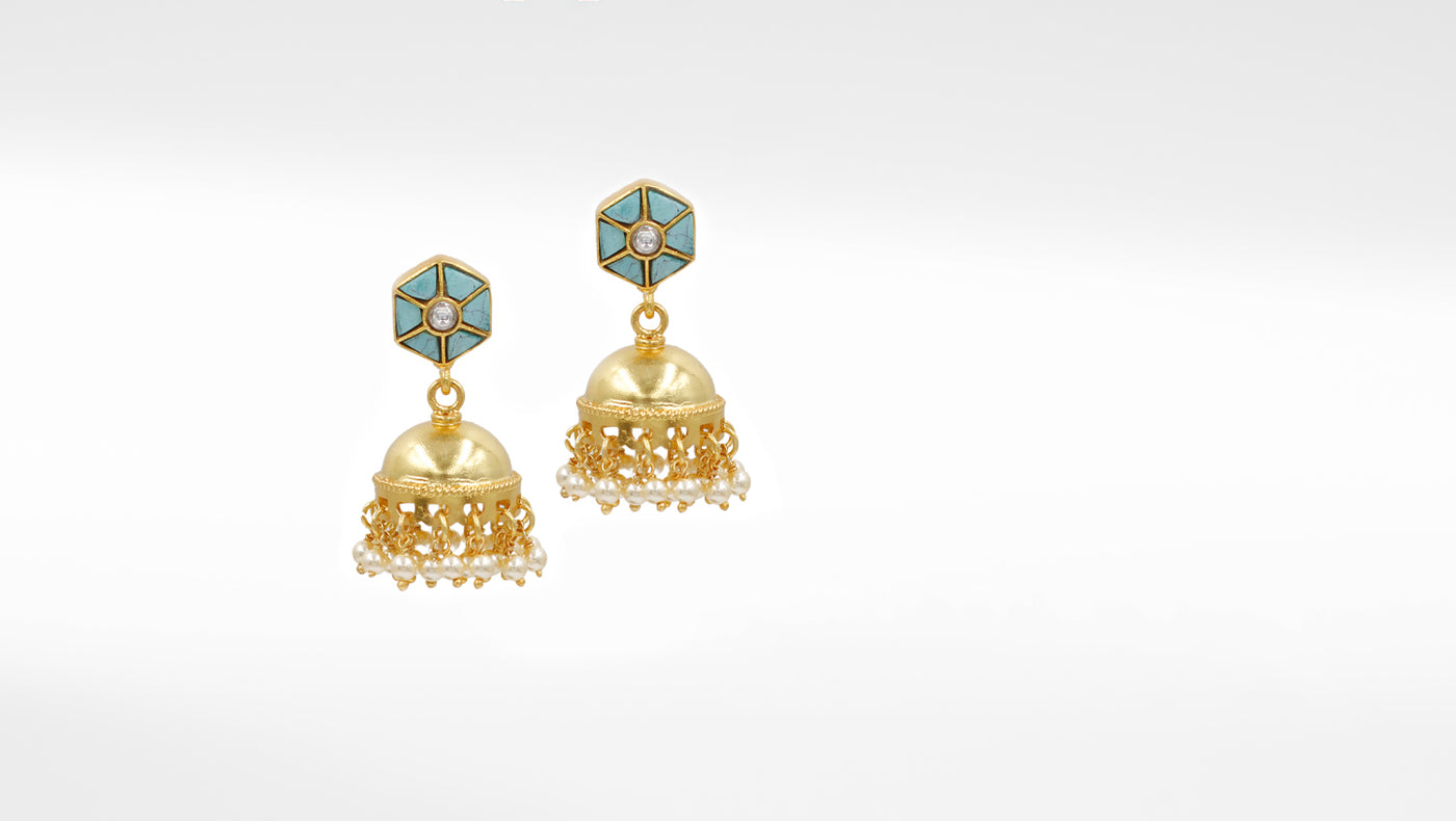 Silver Jhumki Earrings with a Hint of Gold
