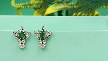 Heritage Green Teardrop Silver Earrings by Sangeeta Boochra