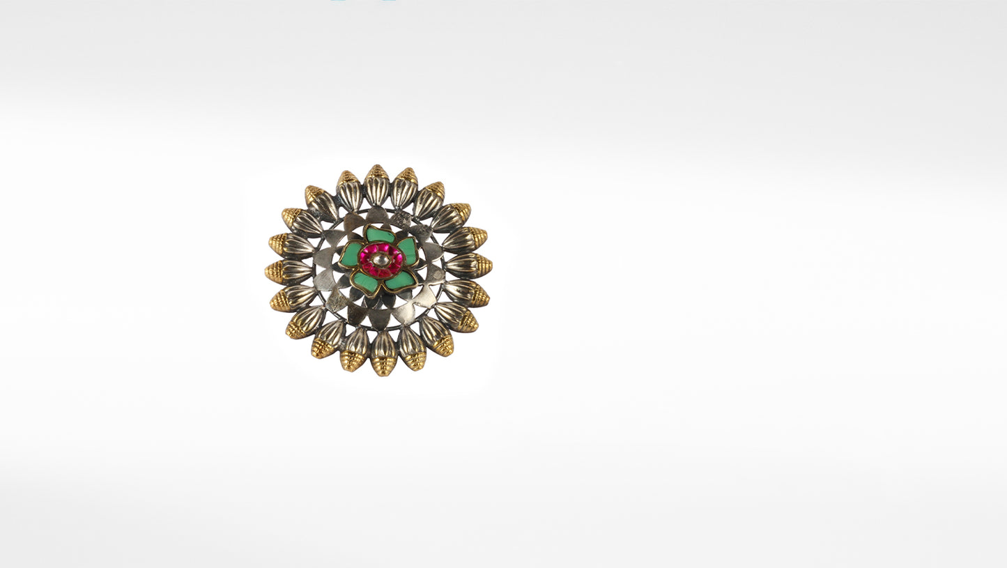 Gold Plated Kundan Silver Ring