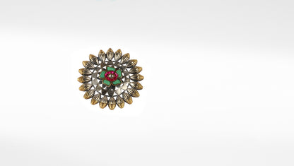 Gold Plated Kundan Silver Ring