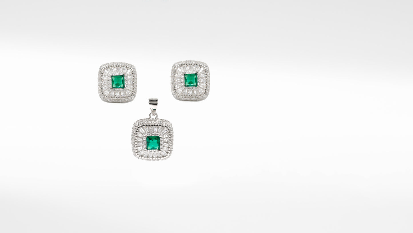 Ethereal Glow CZ Earrings & Pendant Matching Set