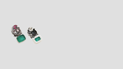 Royal Charm: Handcrafted Silver Earrings with Emerald Stones
