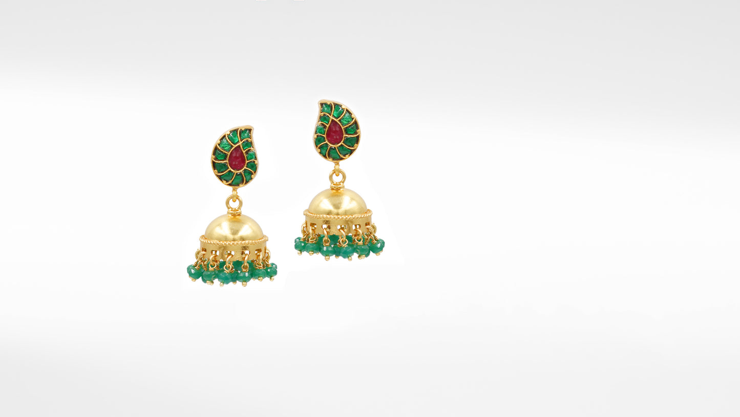 Silver Jhumki Earrings with Gold Accentuation