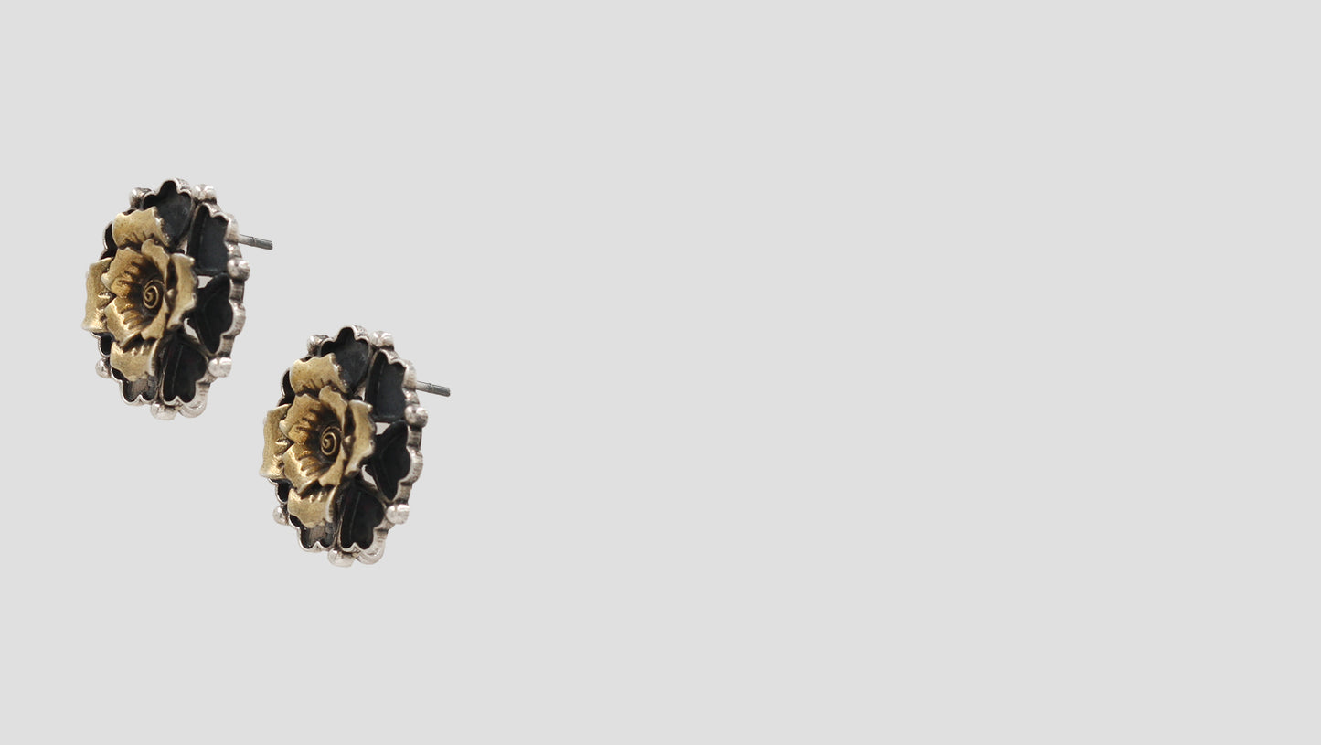 Antique Silver & Gold Floral Stud Earrings by Sangeeta Boochra