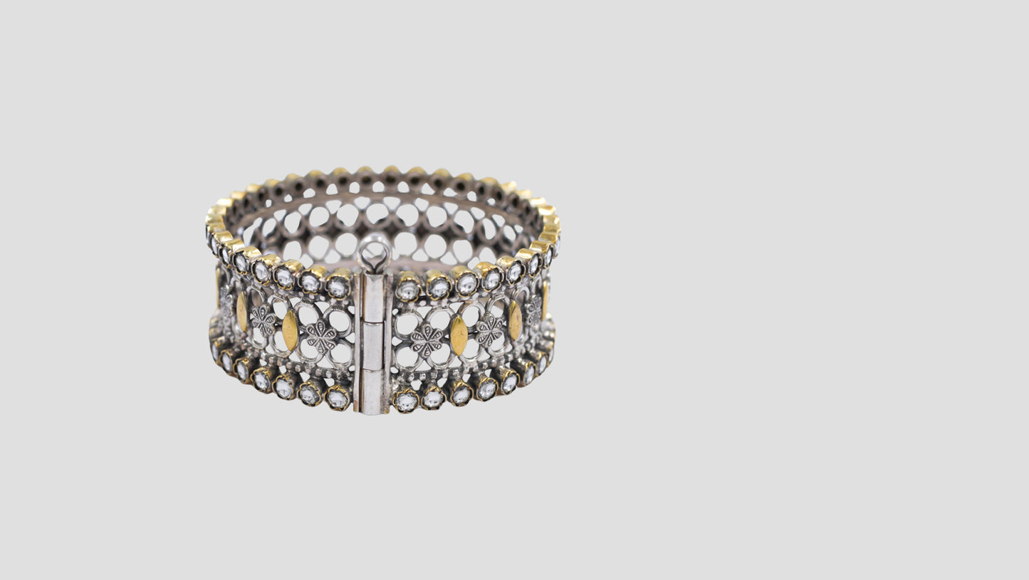 Sangeeta Boochra Designer Silver Bangle with Floral Detailing