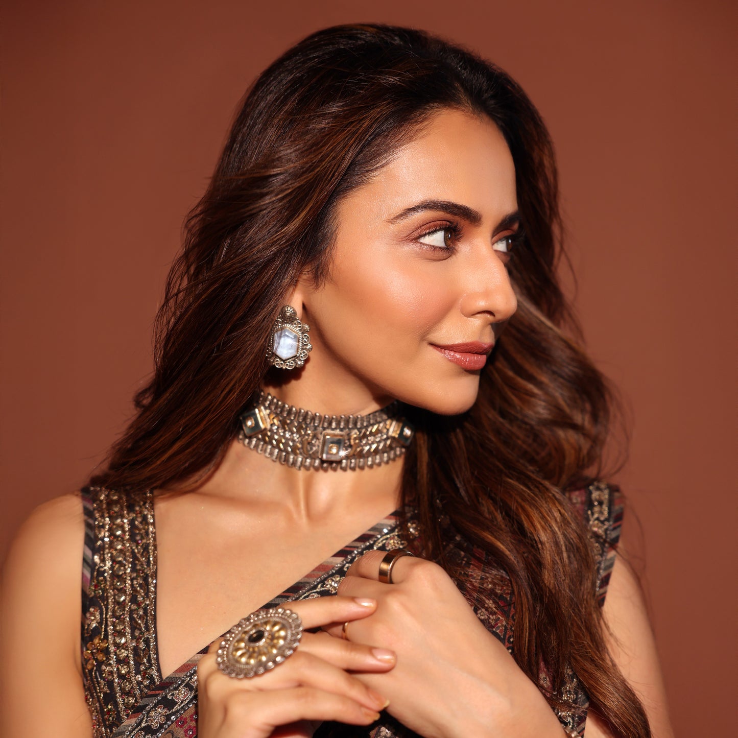 Sangeeta Boochra Silver Statement Jewellery Styled by Rakul Preet