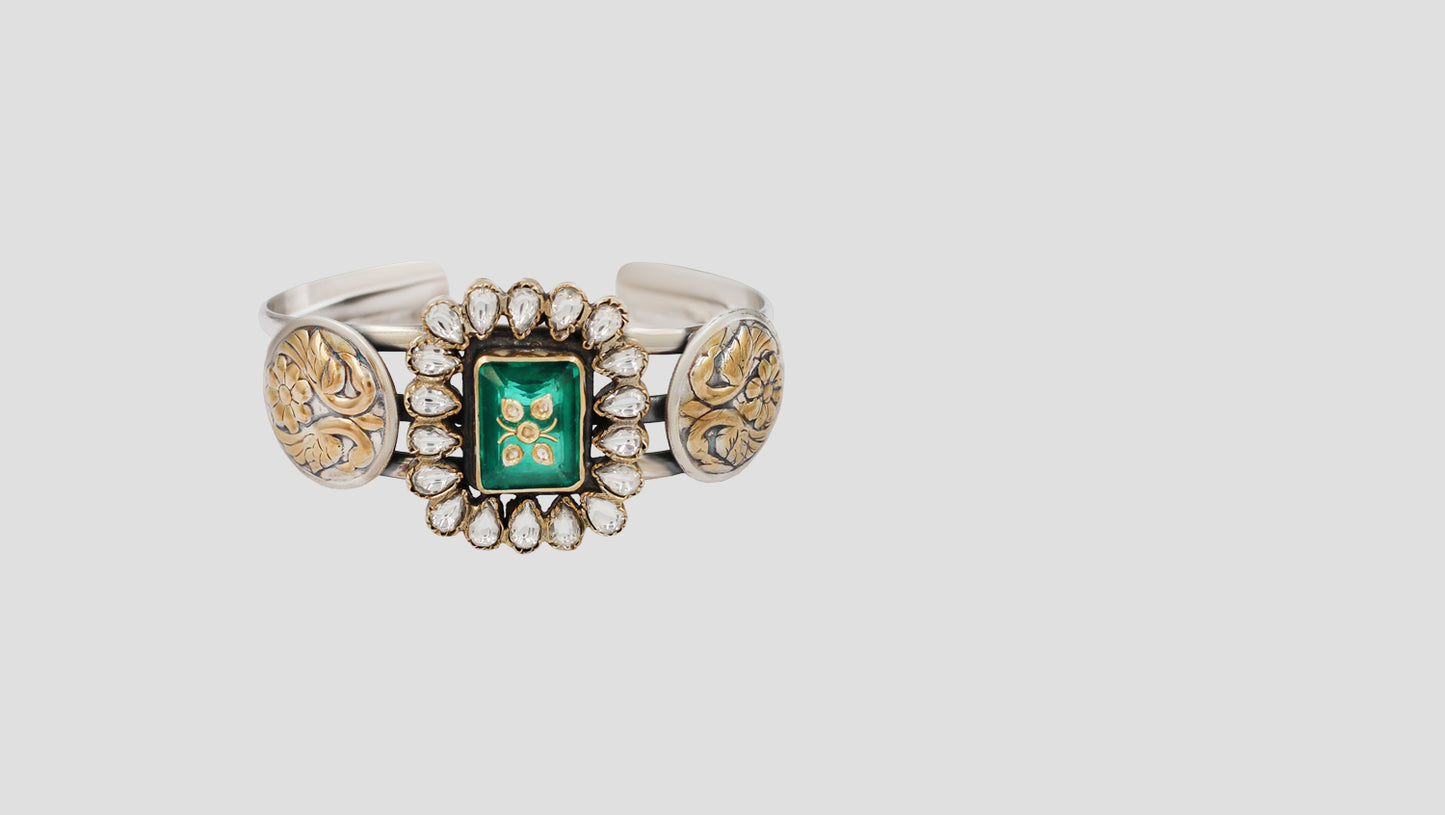 Regal Green Stone Statement Silver Bracelet – Sangeeta Boochra