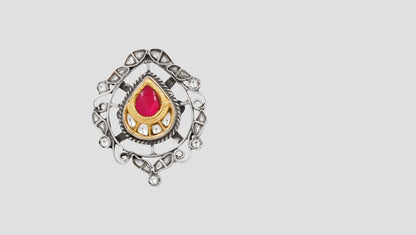 Sangeeta Boochra Handcrafted Kundan Silver Ring