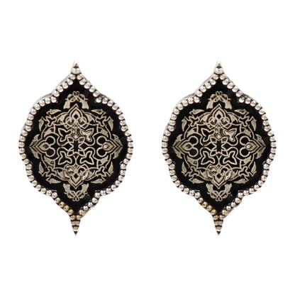 Sangeeta Boochra Handcrafted Oxidised Sterling Silver Heritage Stud Earrings