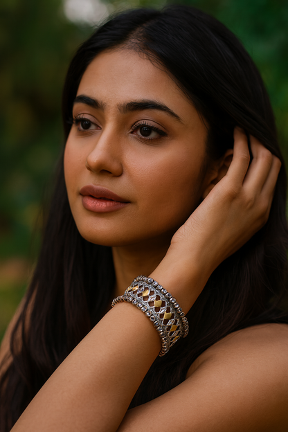 Sangeeta Boochra Silver Bangle | Dual-Tone Heritage Design