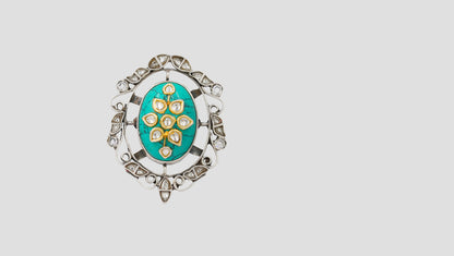 Sangeeta Boochra Handcrafted Turquoise & Kundan Silver Ring