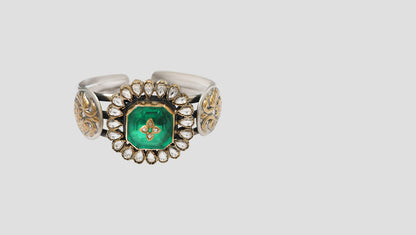 Sangeeta Boochra Emerald Bloom Handcrafted Silver Bracelet