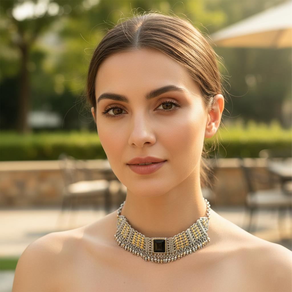 Sangeeta Boochra Tribal Dual Tone Oxidised Choker with Black Accent