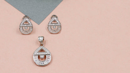 Minimalist Luxury Cubic Zirconia Silver Pendant and Earring Combo