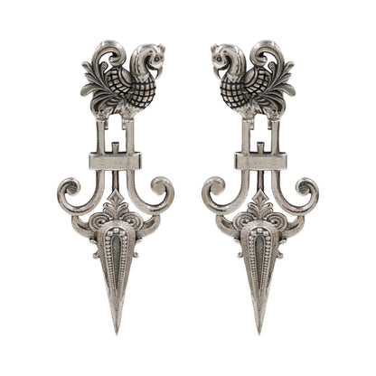 Sangeeta Boochra Handcrafted Oxidised Silver Peacock Motif Statement Earrings