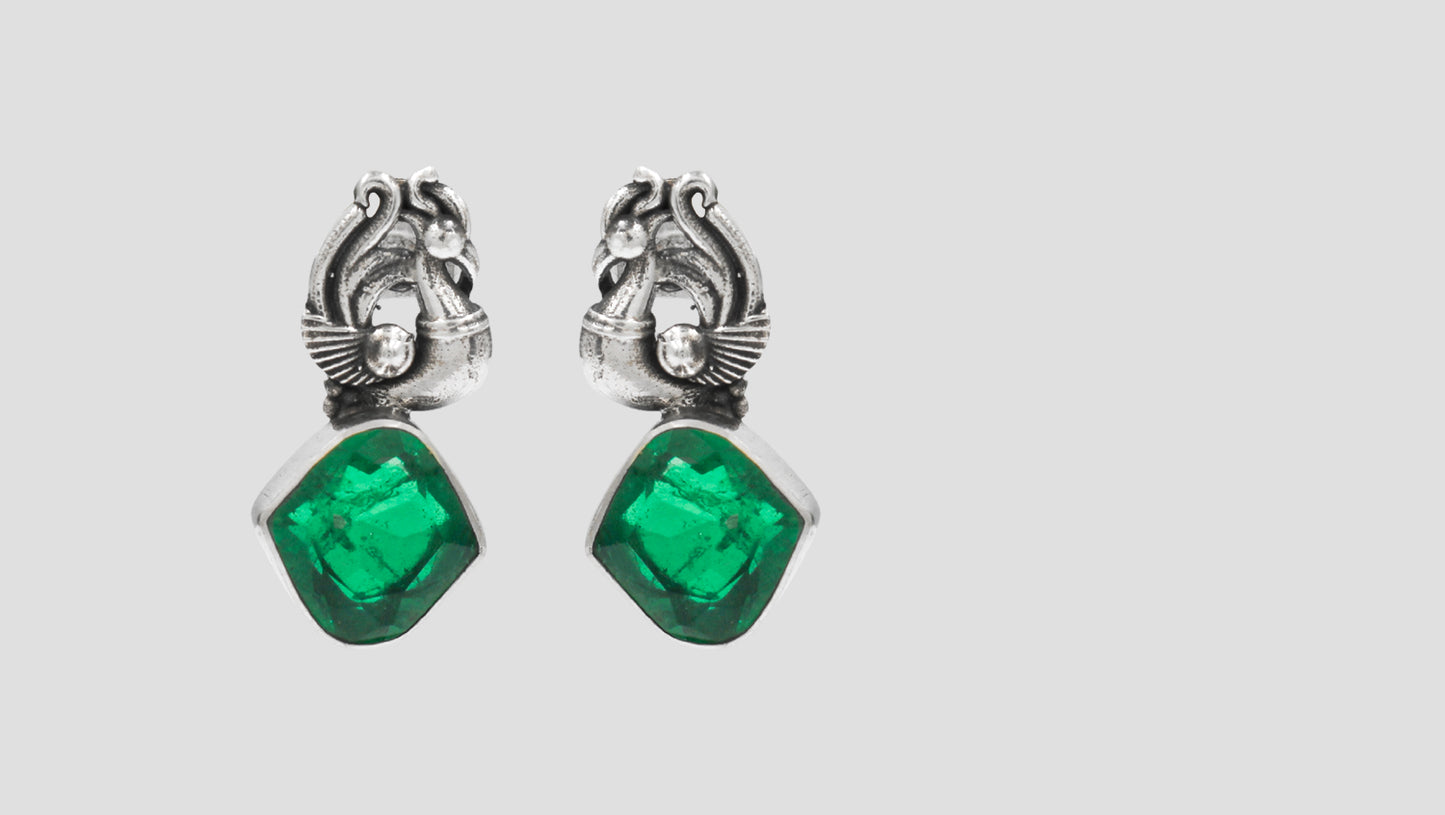 Handcrafted Oxidized Silver Earrings with Green Stone – Sangeeta Boochra