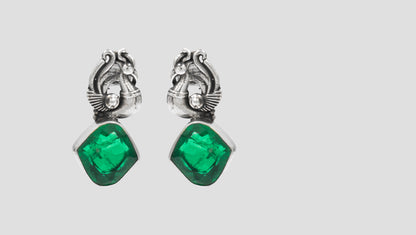 Handcrafted Oxidized Silver Earrings with Green Stone – Sangeeta Boochra