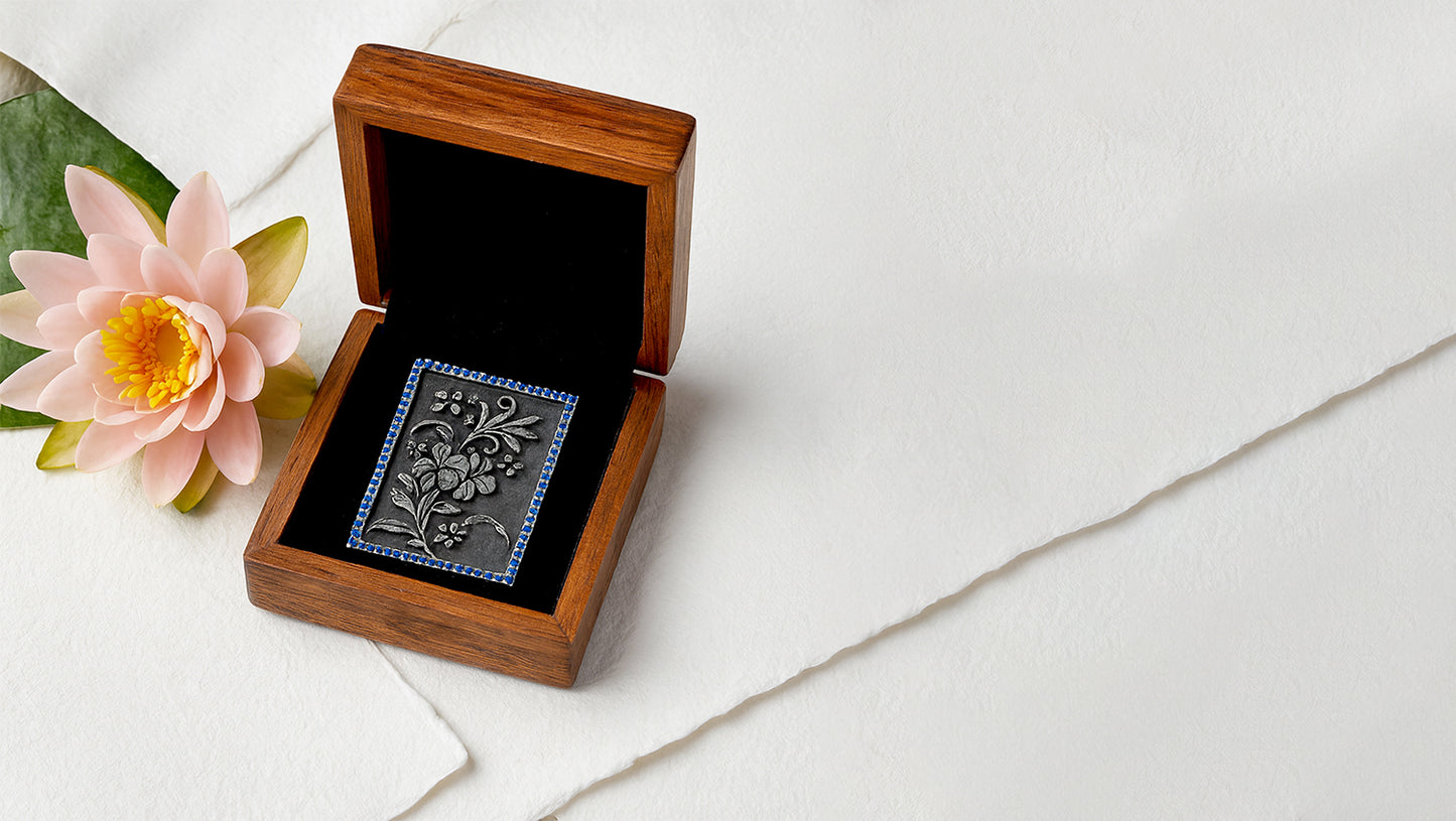 Handcrafted Oxidised Silver Heritage Floral Brooch with Blue Stone Accents | Sangeeta Boochra