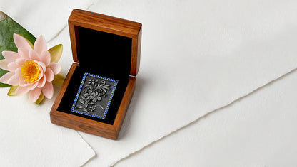 Handcrafted Oxidised Silver Heritage Floral Brooch with Blue Stone Accents | Sangeeta Boochra
