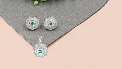 Glimmering Galaxy CZ Statement Earrings and Chain Pendant Set