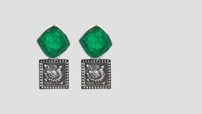 Artisan Silver Earrings with Green Gemstone and Traditional Design – Sangeeta Boochra