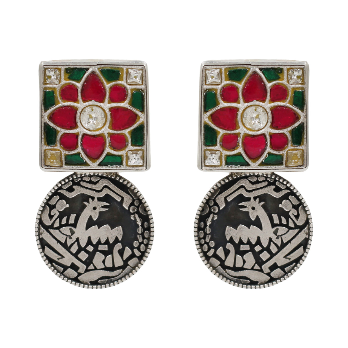Sangeeta Boochra Floral Kundan Stone Oxidized Silver Earrings