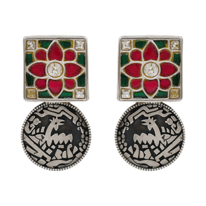 Sangeeta Boochra Floral Kundan Stone Oxidized Silver Earrings